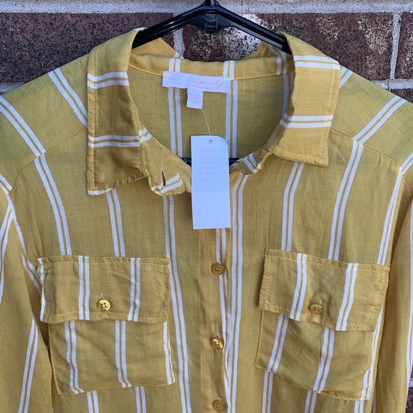Dont Ask Why Yellow and white stripped button down - Picture 3 of 4